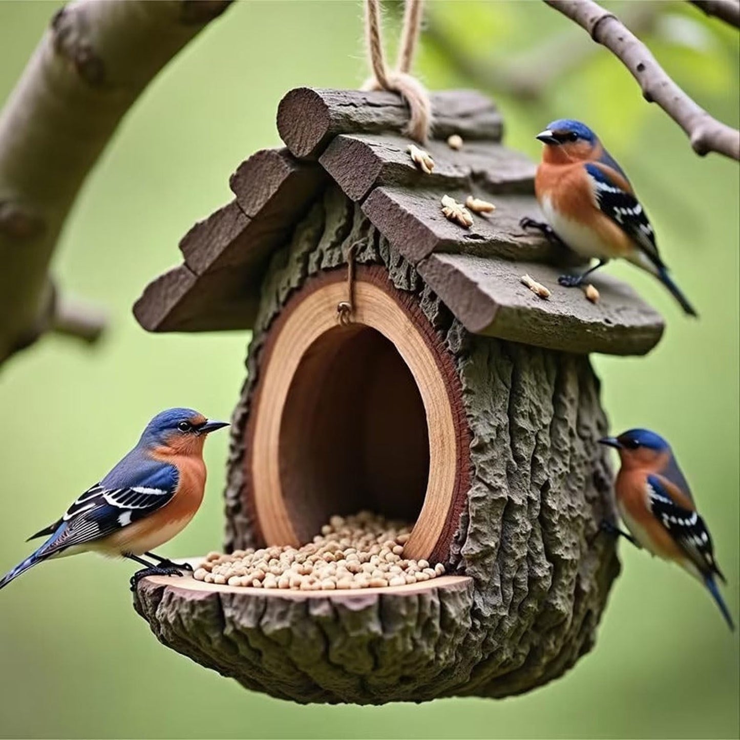 Vintage Treehouse Bird Feeder - Waterproof Resin, Tree-Mounted with Seed Tray, Outdoor Garden Decor Sculpture