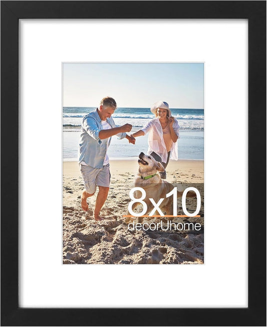 decorUhome 8x10 Picture Frame, Display Pictures 5x7 with Mat or 8x10 without Mat, Wall & Tabletop Display Photo Frame, Black, 1 Pack