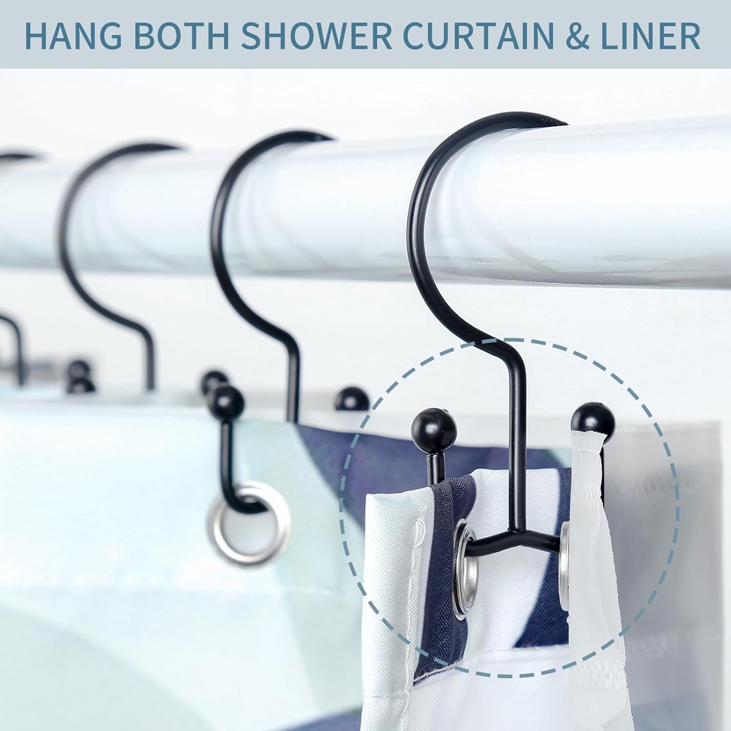Goowin Shower Curtain Hooks, 12 Pcs Shower Curtain Rings, Durable Rust