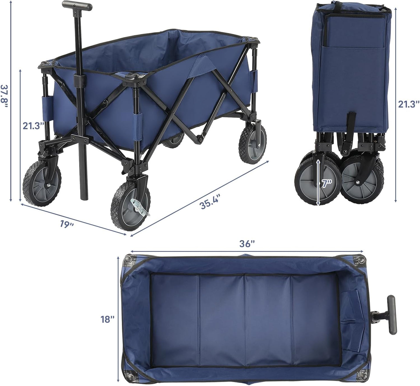 Collapsible Wagon, Beach with Big Wheels for Sand, Grocery Wagon All-Terrain Wheels Garden Grocery for Shopping, Park Picnic, Camping, Beach Trip