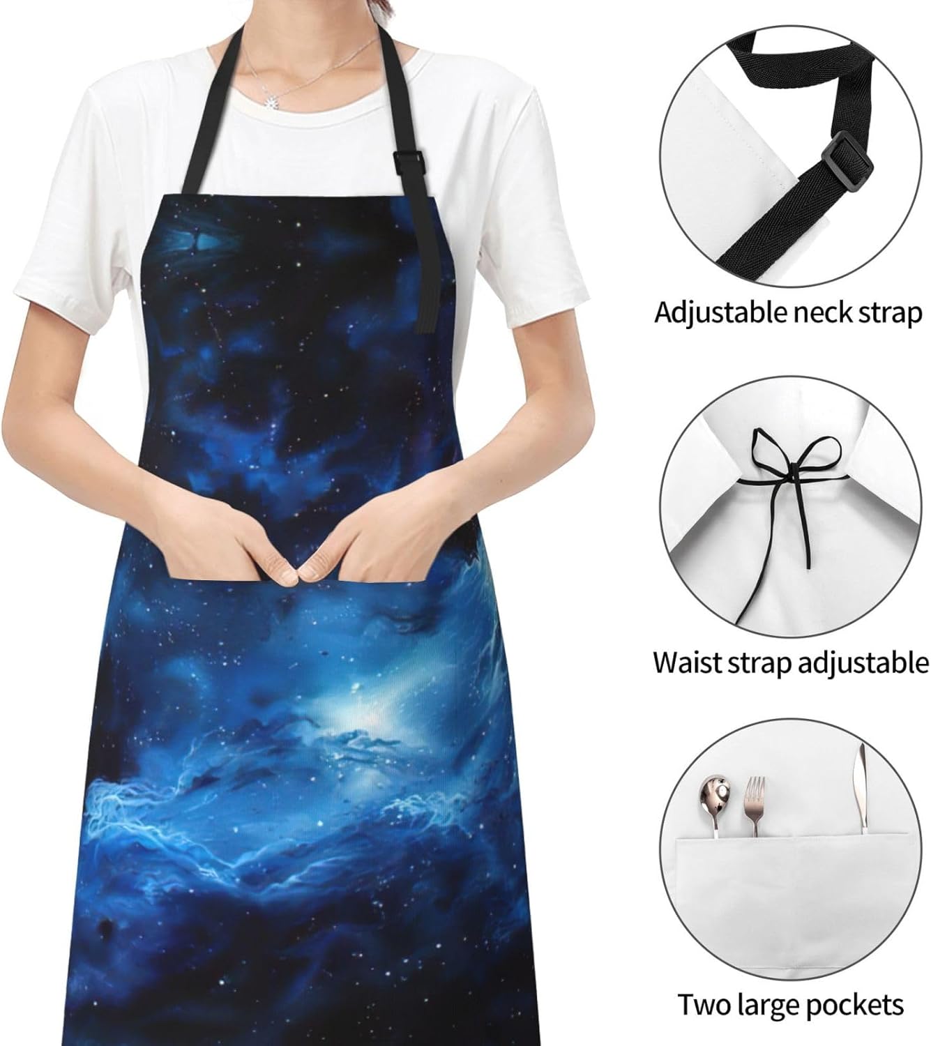 Blue Galaxy print Waterproof chef's apron with pocket apron for kitche