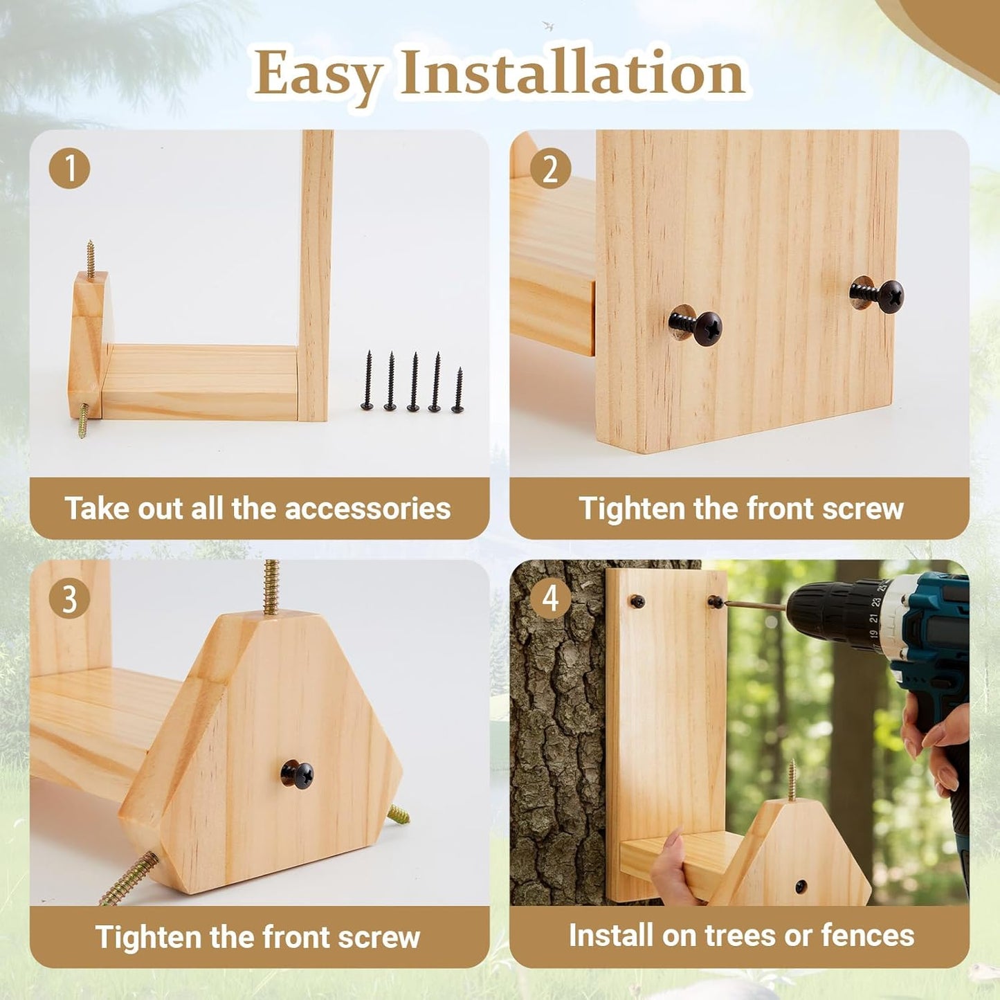 LemonRoad Squirrel Feeder for Outside, Squirrel Spinner Corn Cob Holder with 3 Ears, Wooden Chipmunk Feeder (Beige)