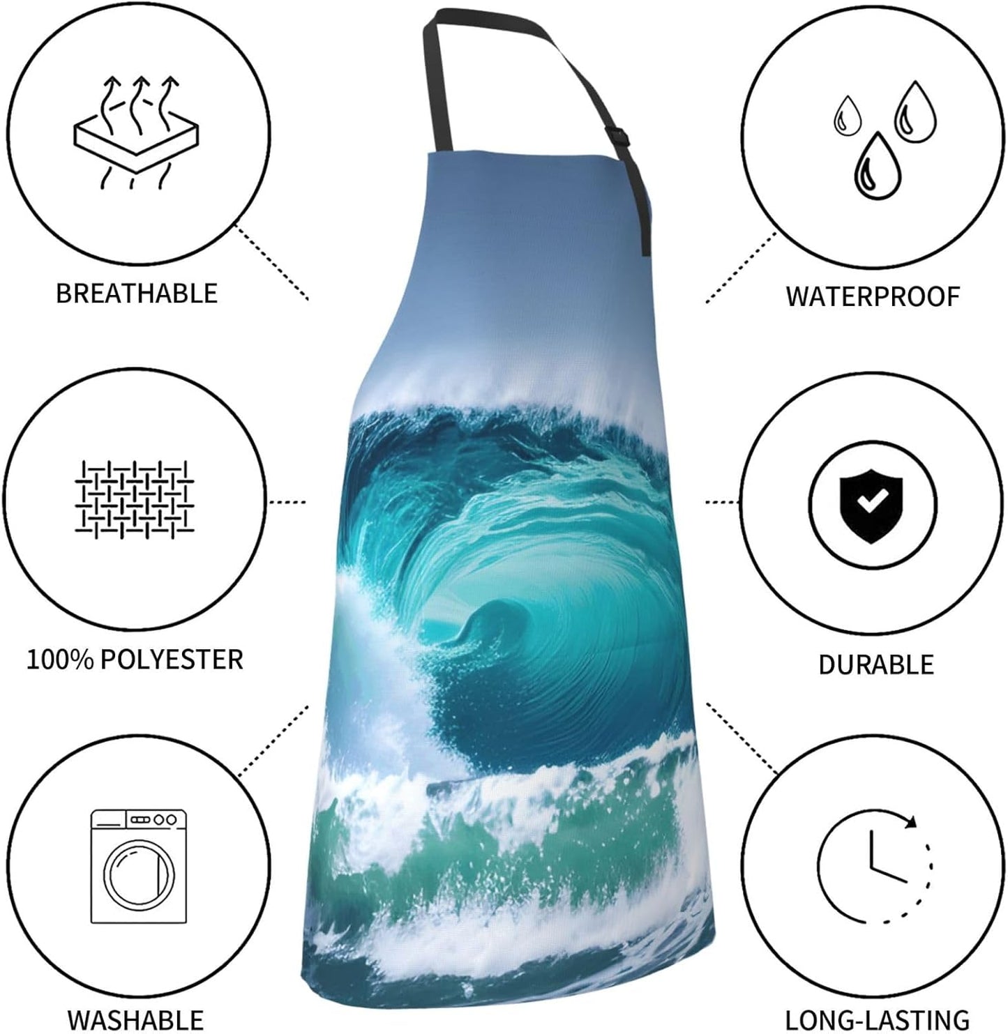 YANYU Ocean Wave Print 28x33 In Kitchen Apron Stylish Chef Apron with Pockets for Cooking Baking Painting