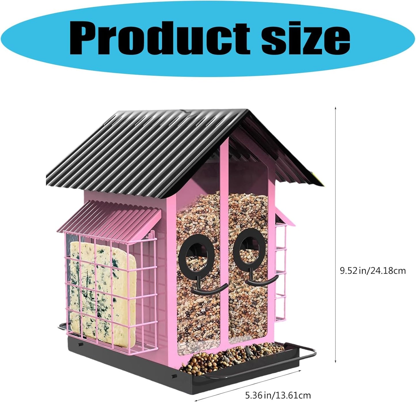 Metal Bird Feeder for Garden Yard Outside Backyard with Perch Easy Hanging Hook and Large Capacity Hanging Bird Feeder
