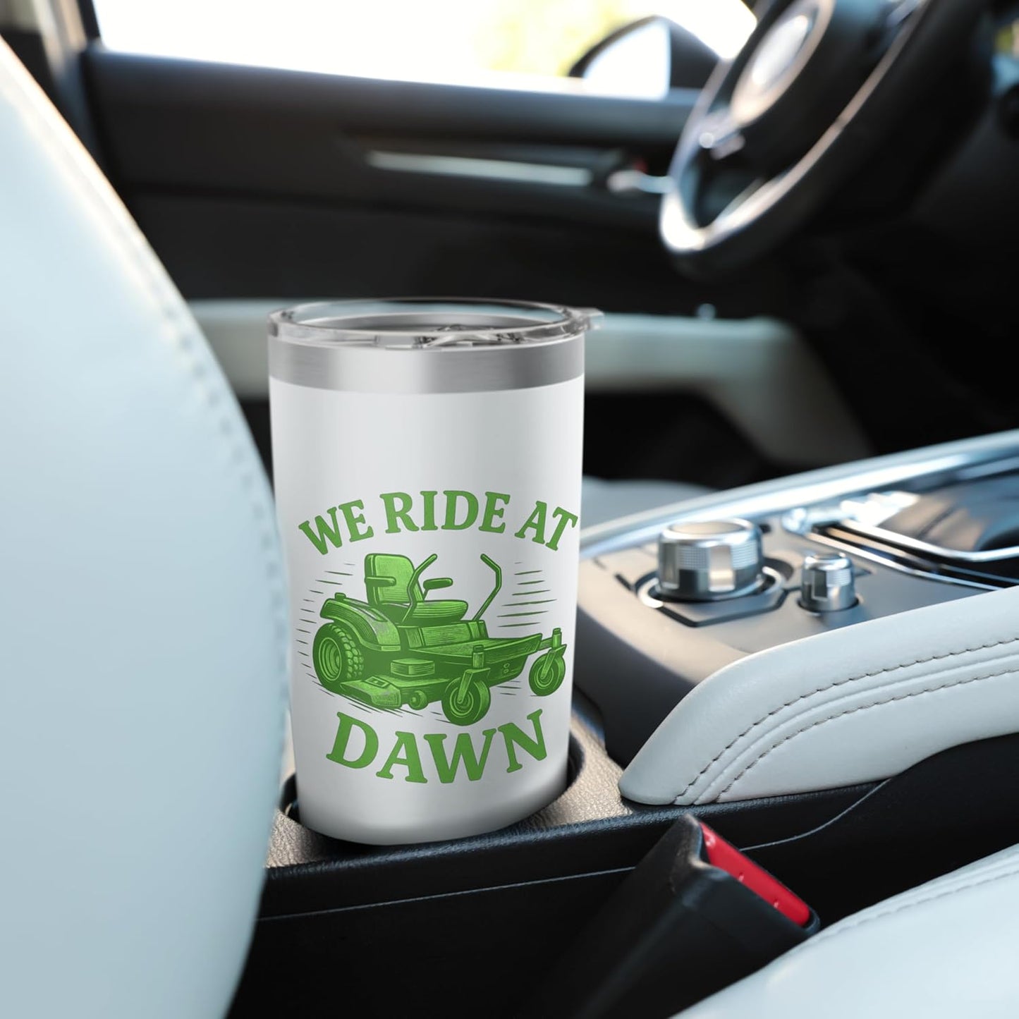 We Ride at Dawn Funny Lawn Mower Yard Care Stainless Steel Insulated Tumbler