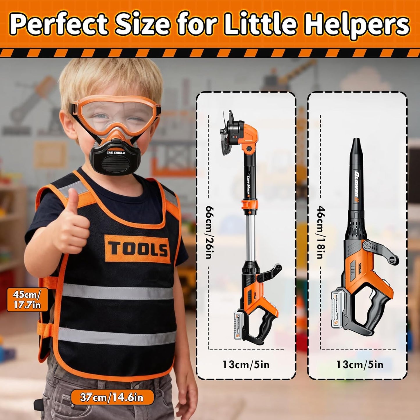 KidBloom Kids Gardening Tools Set with Vest, 2-in-1 Kids Lawn Mower & 