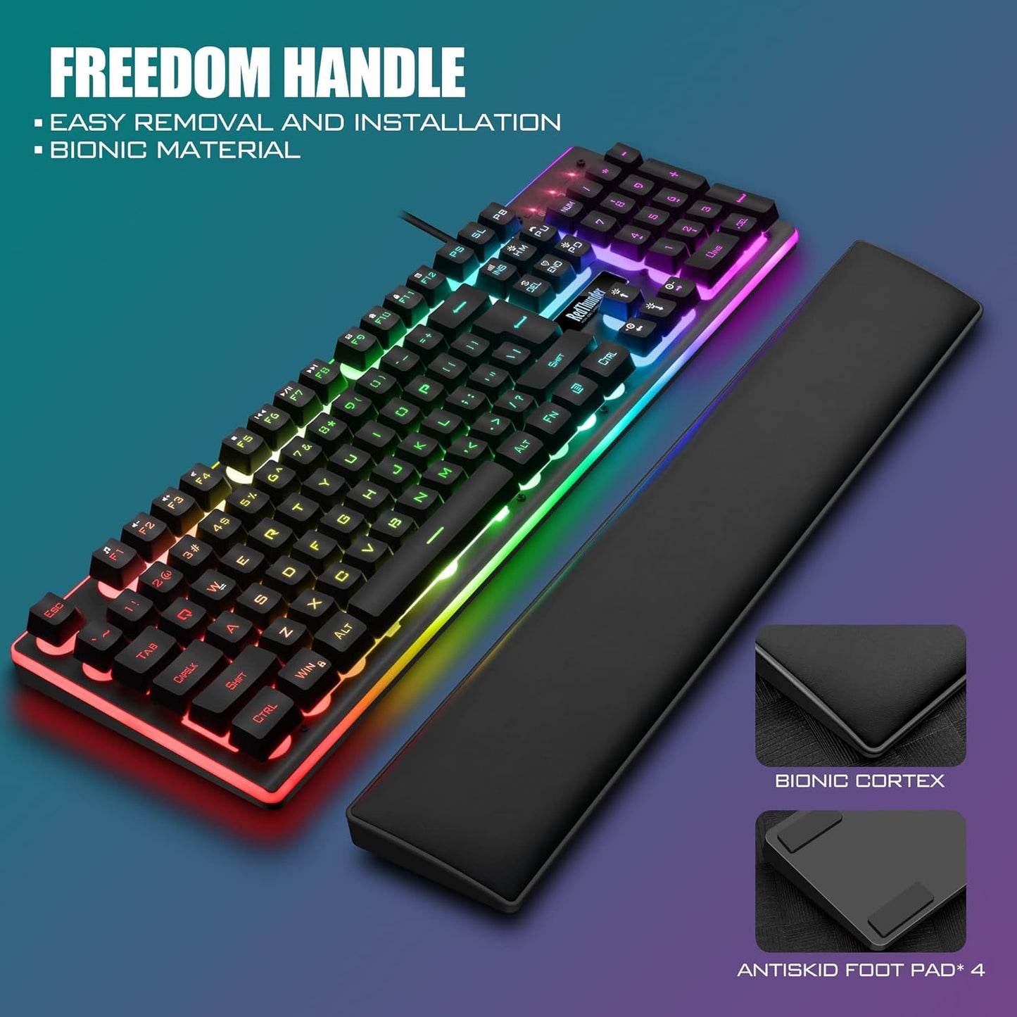 RedThunder K10 Wired Gaming Keyboard and Mouse and Wrist Rest Combo, R