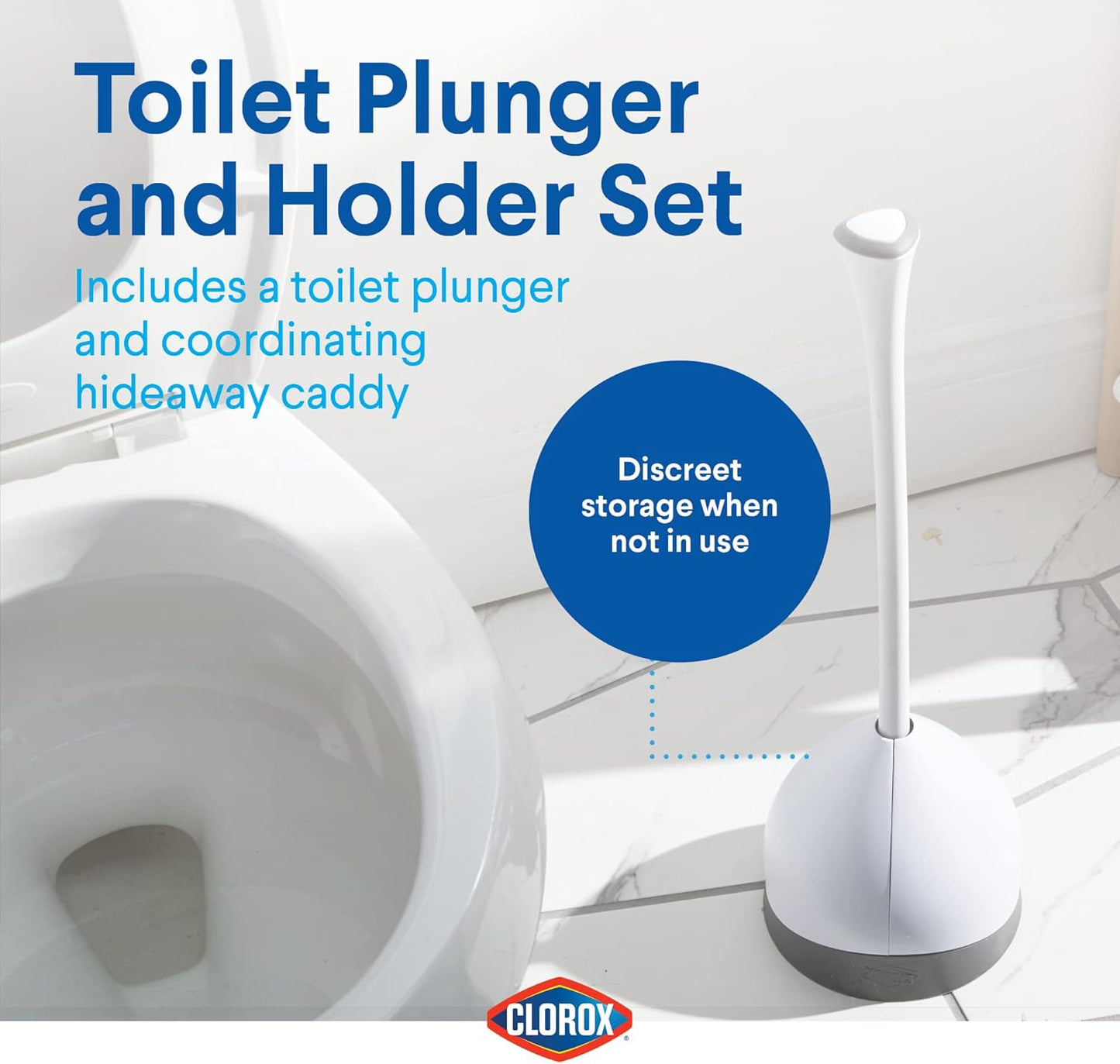 Clorox Toilet Plunger with Hideaway Holder Caddy Heavy-Duty Compact De