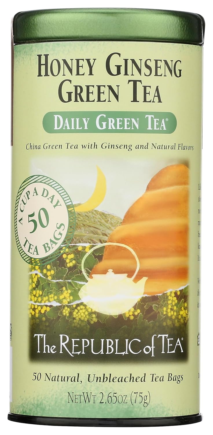 The Republic of Tea - Honey Ginseng Green Tea, 50 Tea Bags, Tin | Flavored Gourmet Tea | Caffeinated