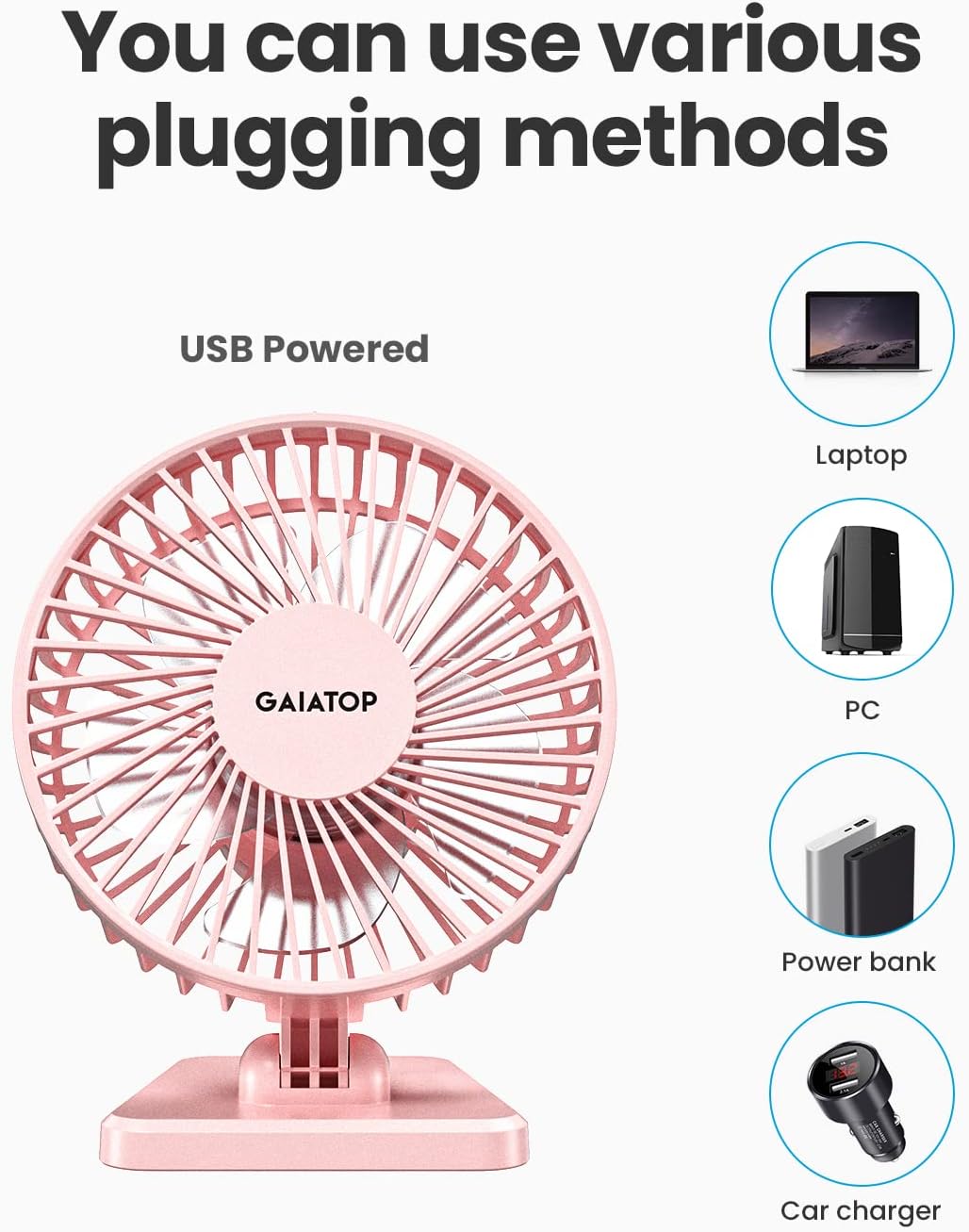 Gaiatop USB Desk Fan, Small But Powerful, Personal Portable Quiet 3 Sp