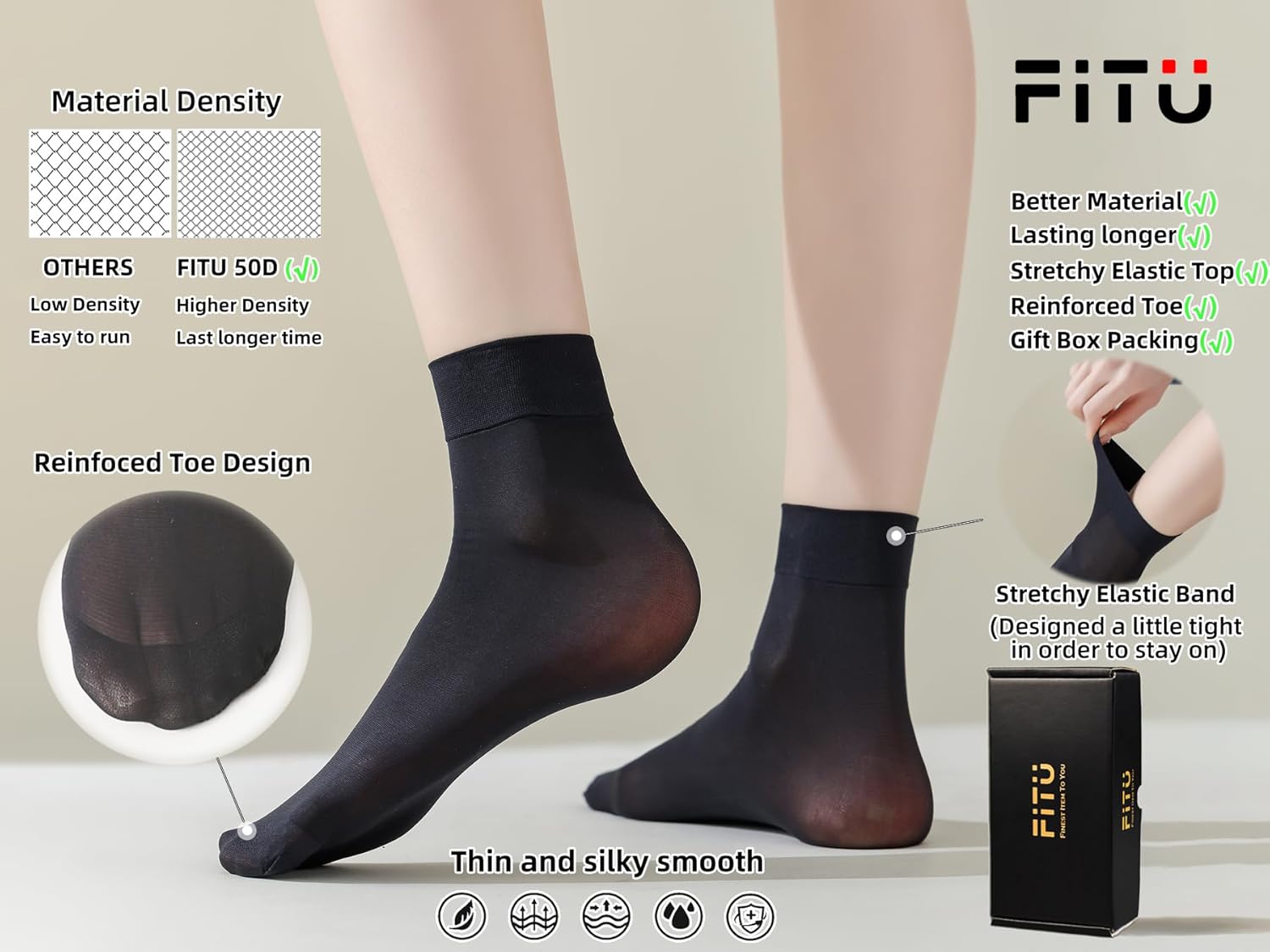Women's 10-24 Pairs (in Gift Box) Ankle High Sheer Nylon Socks Soft Ti