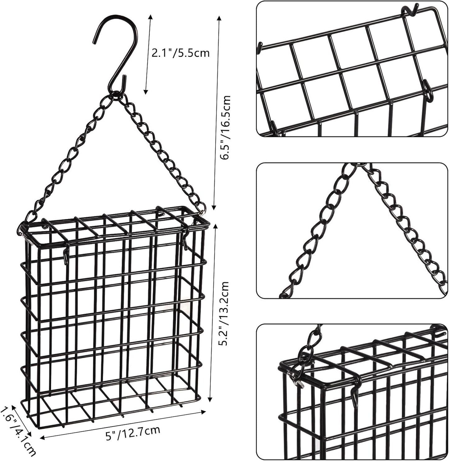 2Pcs Outdoor Suet Cage Bird Feeder, Wild Bird Feeder, Single Suet Cake Capacity, Fruit and Suet Feeder Style for Outside Hanging(Black)