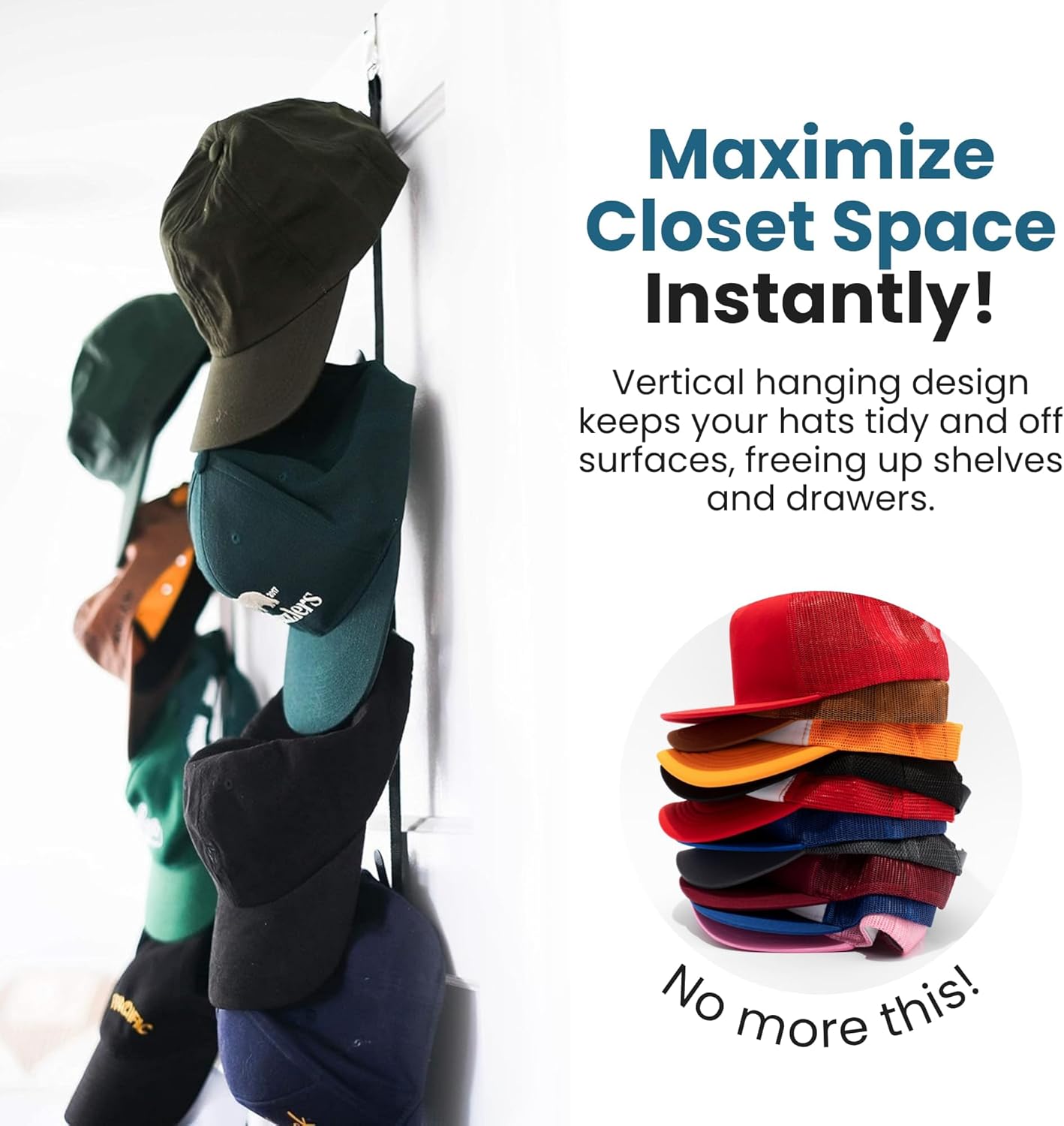Jokari Over the Door Cap Rack Organizer 2 Pack Holds Up to 16 Baseball Hats Hat Storage System for Men Women and Kids Adjustable Closet Hanger with Hooks for Easy Hat Display