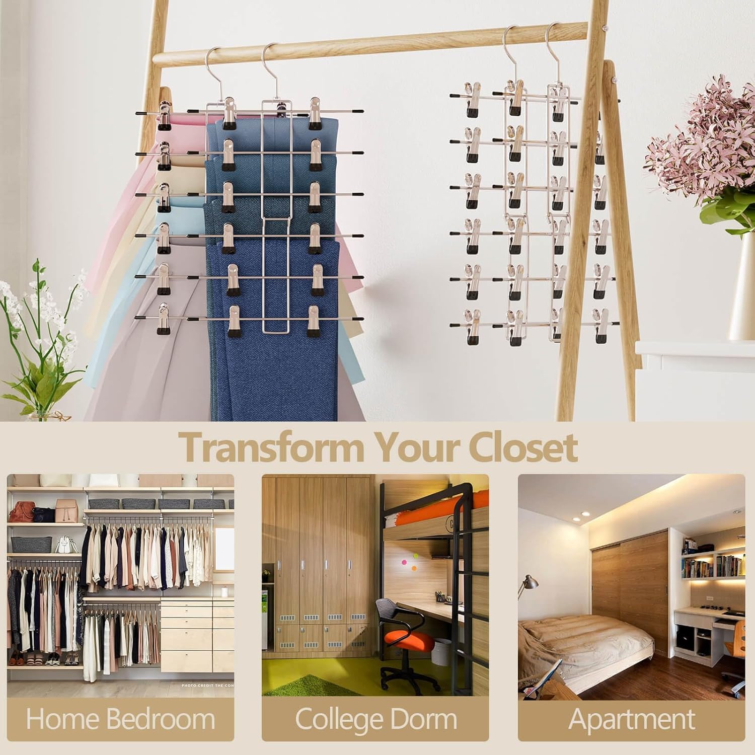 Pants Hangers with Clips,Space Saving Hanging Closet Organizer-6 Tiers