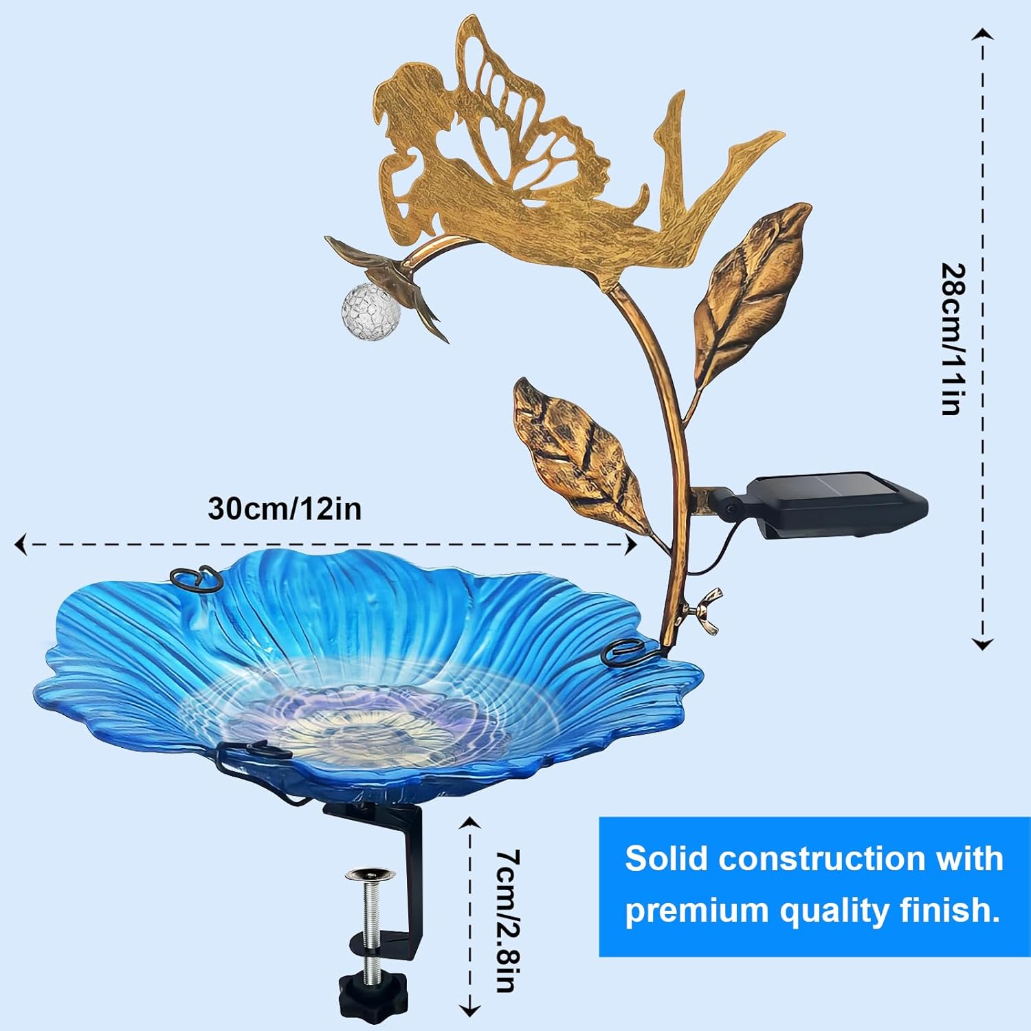 Homight Deck Installation Bird Bath, Hummingbird Solar Bird Bath LED L