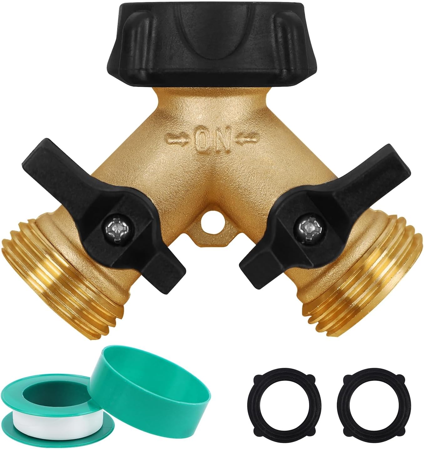 Biswing Garden Hose Splitter 2 Way, Heavy Duty Brass Connector Tap Spl