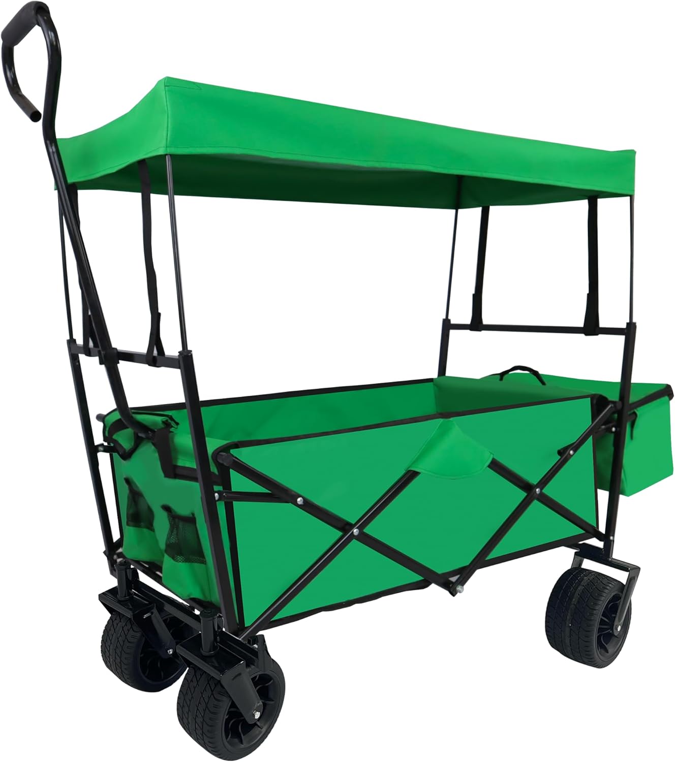 Outdoor Garden Park Wagon with Canopy and Pockets, Foldable Portable U