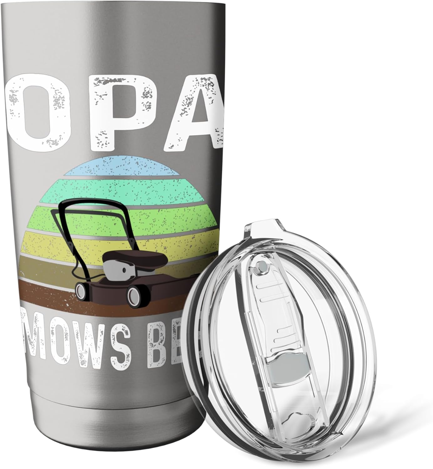 Funny Opa Mows Best Lawn Care Grass Mowing Lawn Mower Dad Stainless Steel Insulated Tumbler