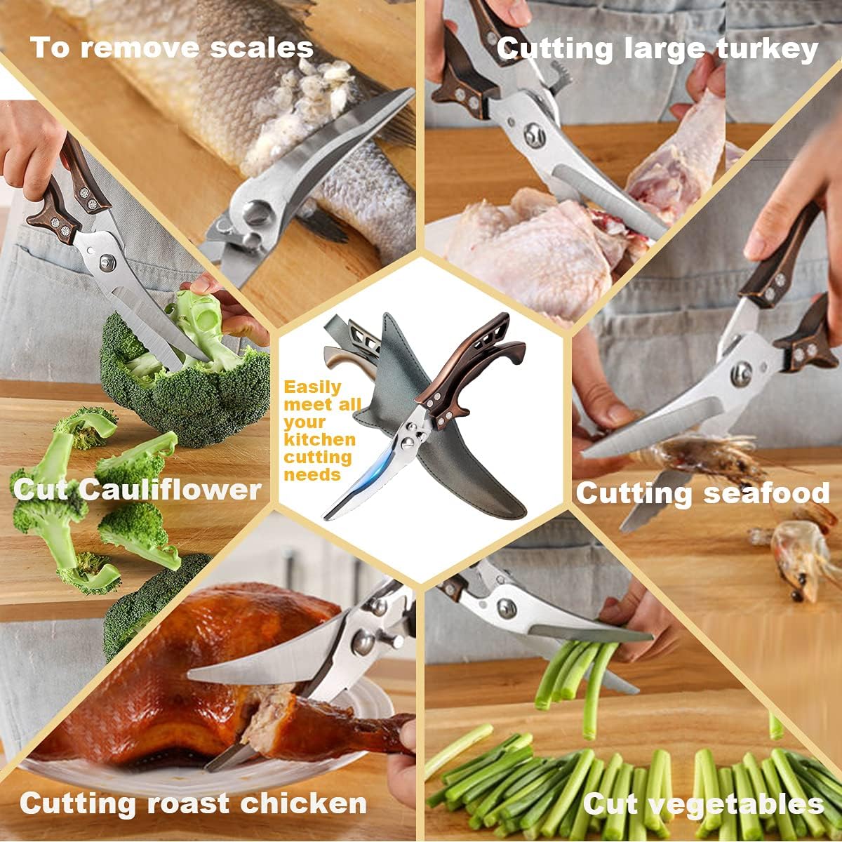 ANDONG Kitchen Scissors, Heavy Duty Professional Poultry Shears, Stain