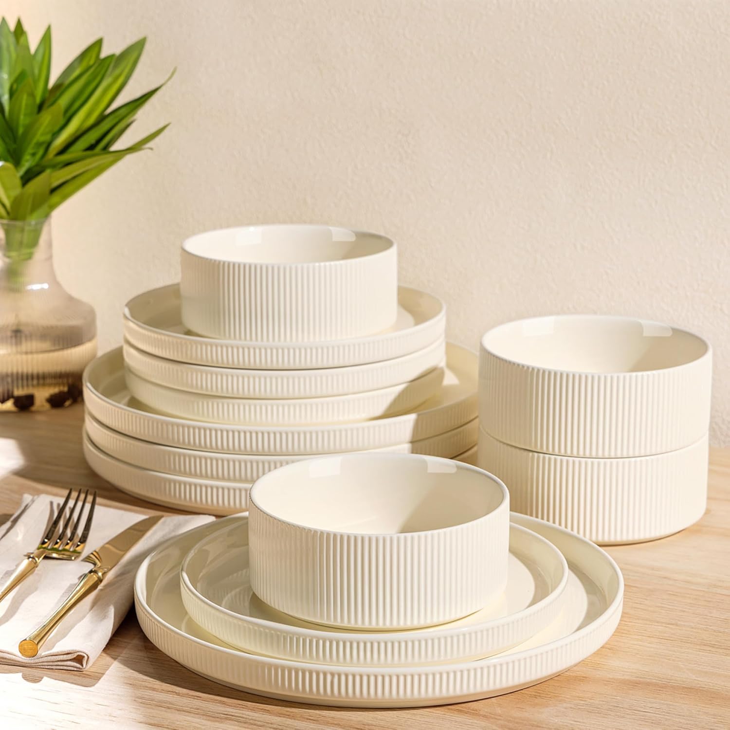 TheTerra Ceramic Dinnerware Sets for 4, 12 Pieces Porcelain Lightweigh