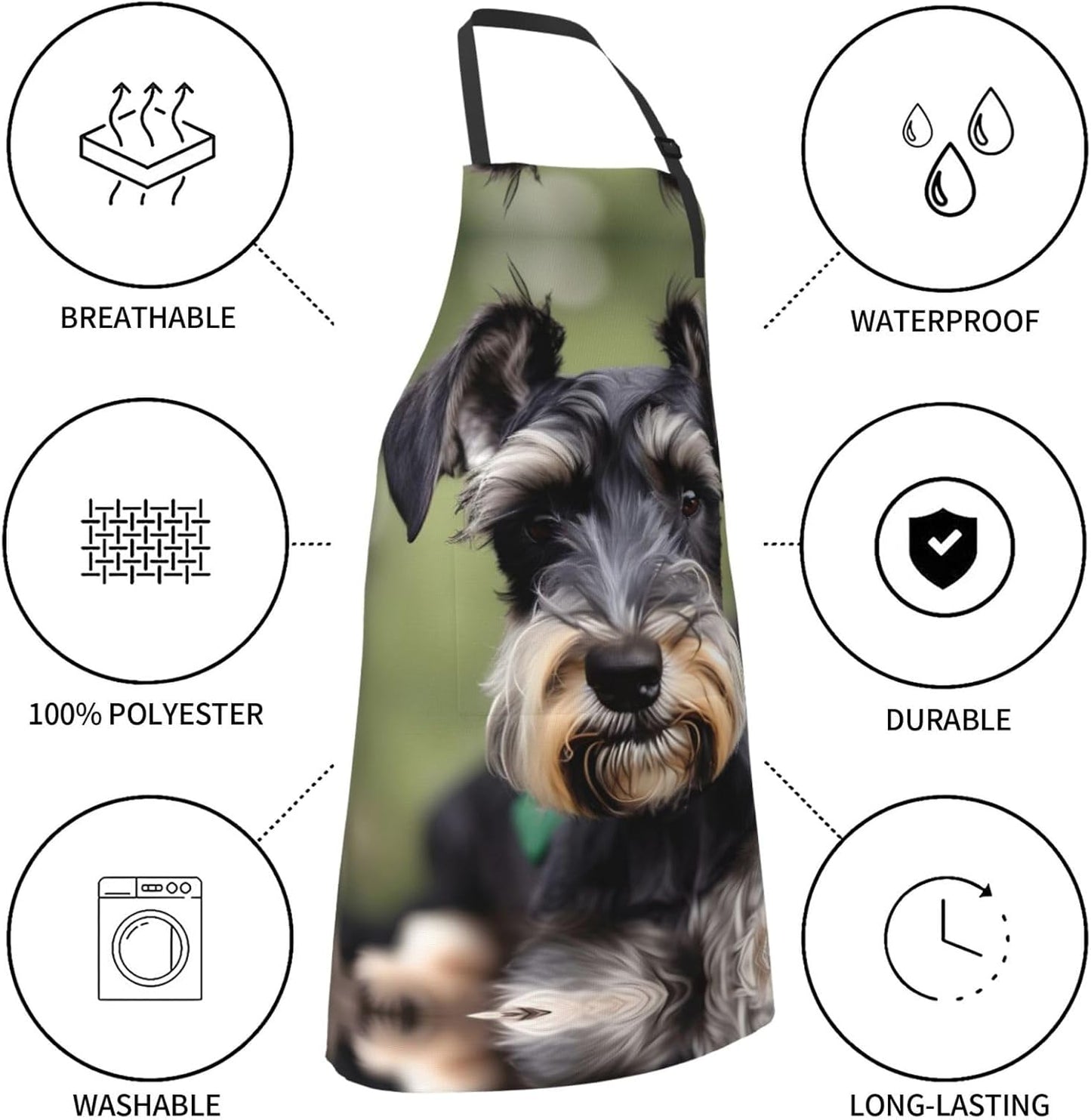 adorable schnauzer Print Laundry apron 28x33 In Waterproof Kitchen Apron with Pockets for Cooking Baking