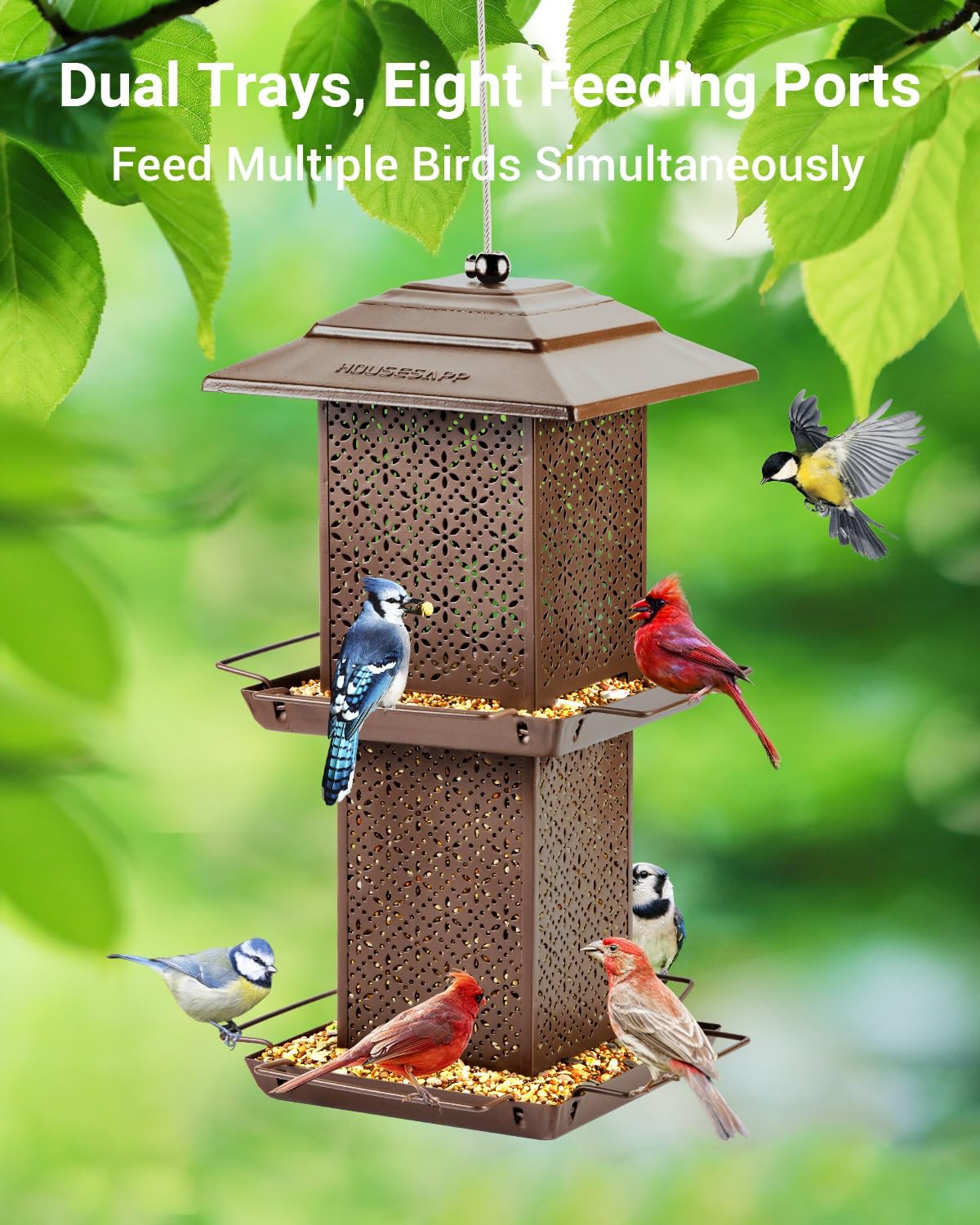 Bird Feeders for Outdoors Hanging - 6lb Large Capacity Metal Double Ti