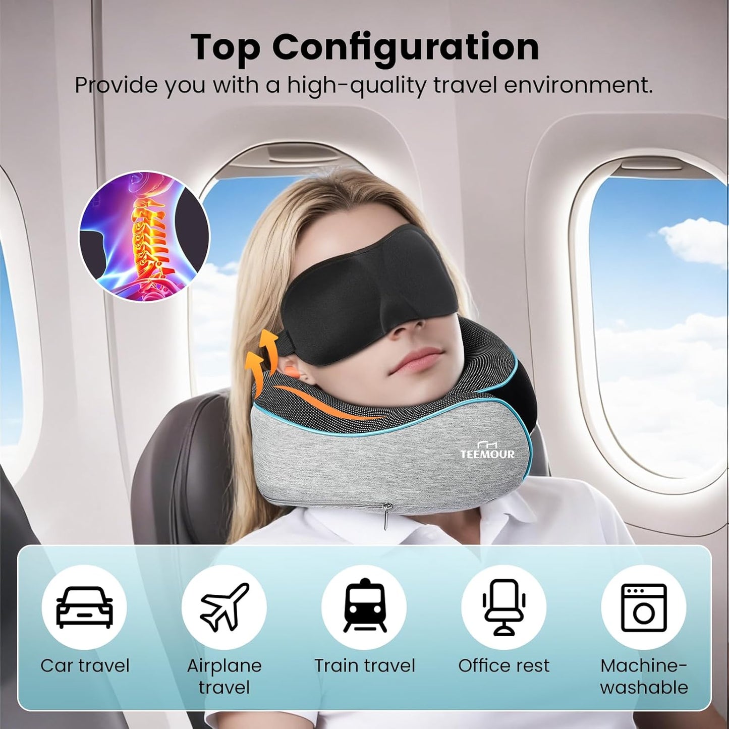 Travel Pillow-Neck Pillows for Airplanes, Memory Foam Travel Neck Pill