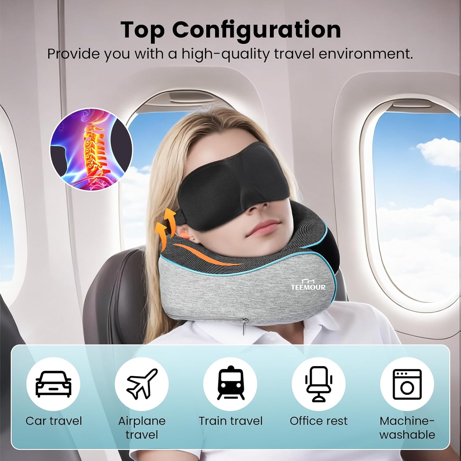 Travel Pillow-Neck Pillows for Airplanes, Memory Foam Travel Neck Pill
