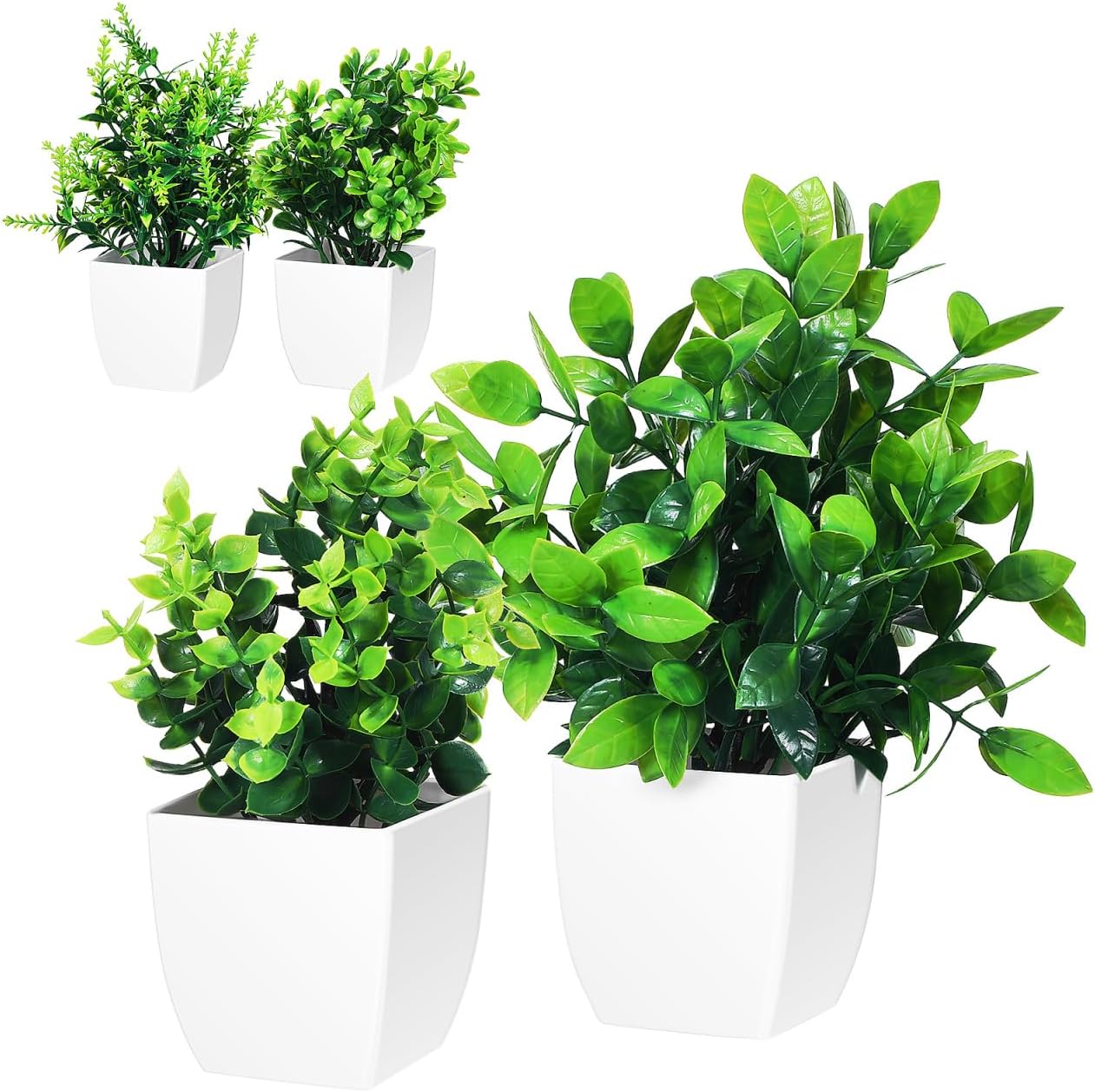 Totority Artificial Green Plants 4-in-1 Potted Desk Decor, Realistic Faux Succulents for Home & Office, Low Maintenance, Eco-Friendly Material, Perfect for Living Room, Bedroom, Workspace
