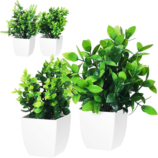 Totority Artificial Green Plants 4-in-1 Potted Desk Decor, Realistic Faux Succulents for Home & Office, Low Maintenance, Eco-Friendly Material, Perfect for Living Room, Bedroom, Workspace