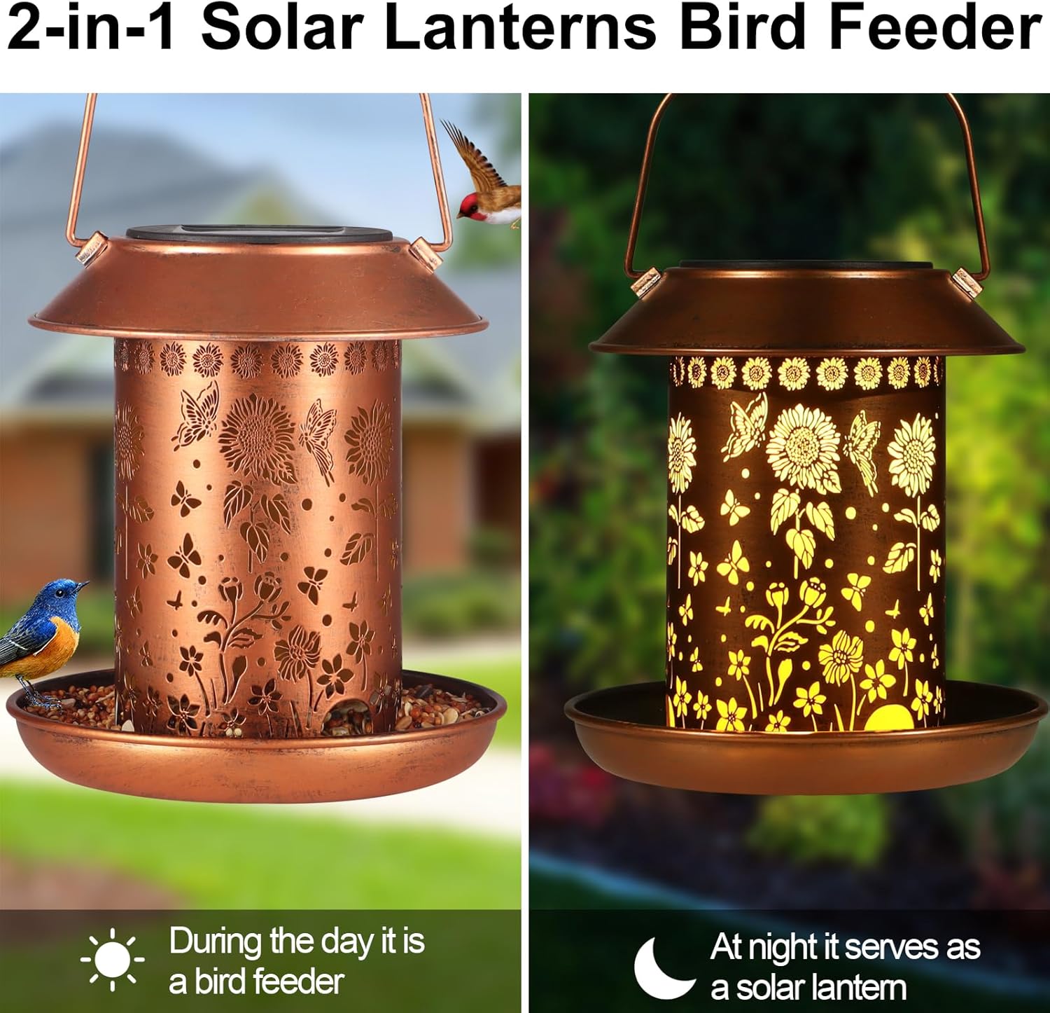 Sunflower Solar Bird Feeder for Outdoors Hanging Solar Lanterns Waterp