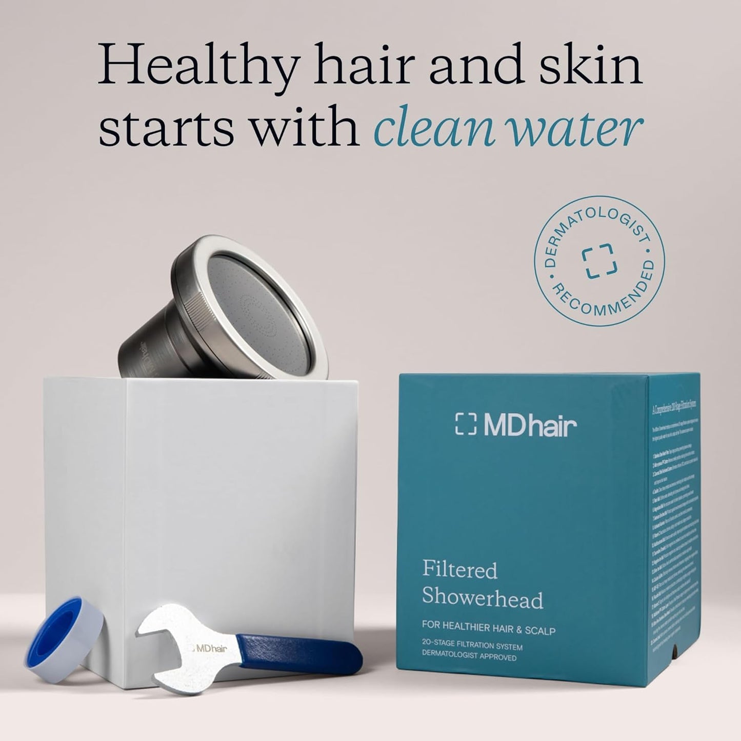 Filtered Shower Head for Healthier Hair & Skin – Removes Chlorine & Heavy Metals, High Pressure Shower Head Filter for Hard Water, Dermatologist-Formulated Water Softener for Hard Water