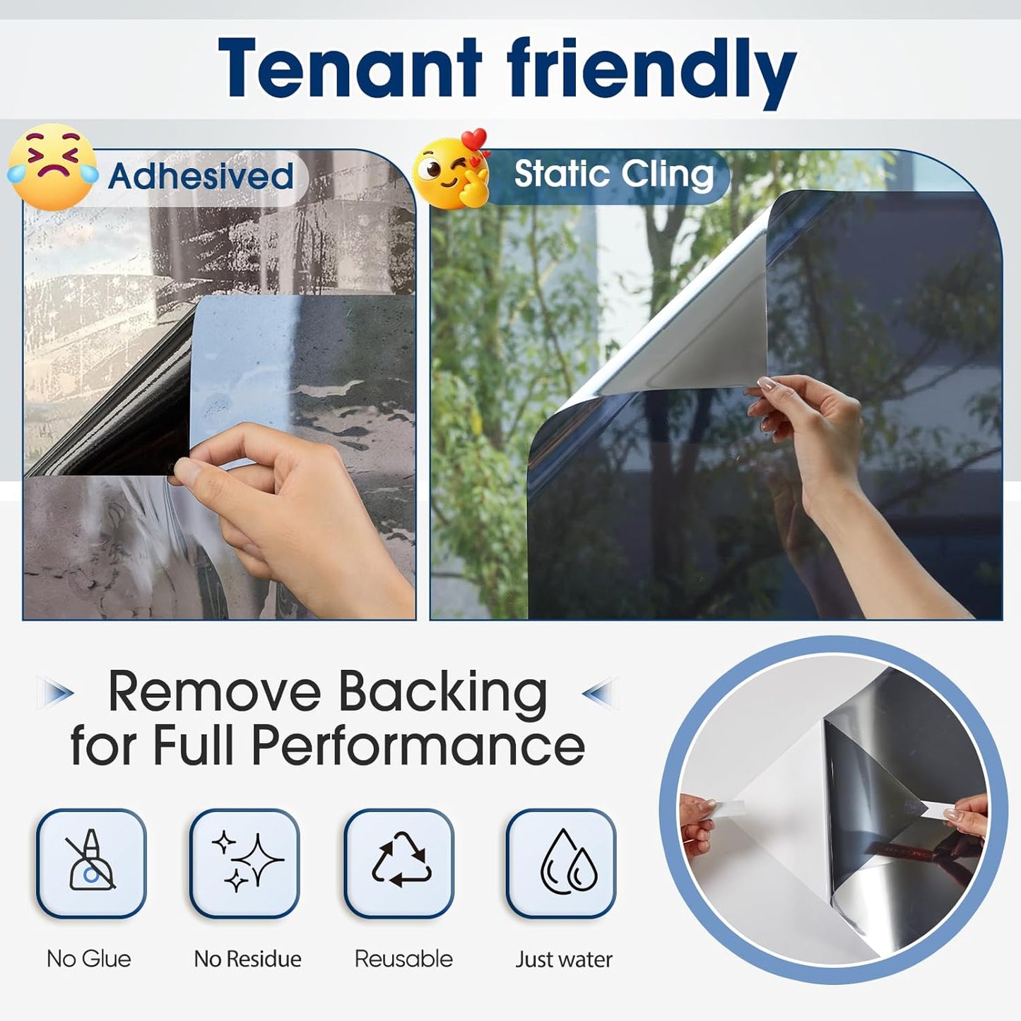 Coavas One Way Privacy Window Film, Heat Control Window Tint for Home, Sun Blocking Reflective Window Film See Out Not in, Anti UV Static Cling for Windows Office Door (Black, 17.5 x 78.7 inches)