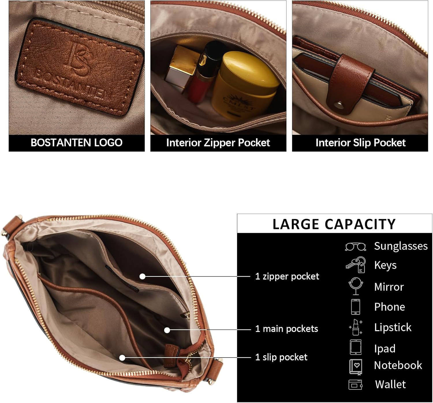 BOSTANTEN Crossbody Bags for Women Trendy Vegan Leather Hobo Purses Sh