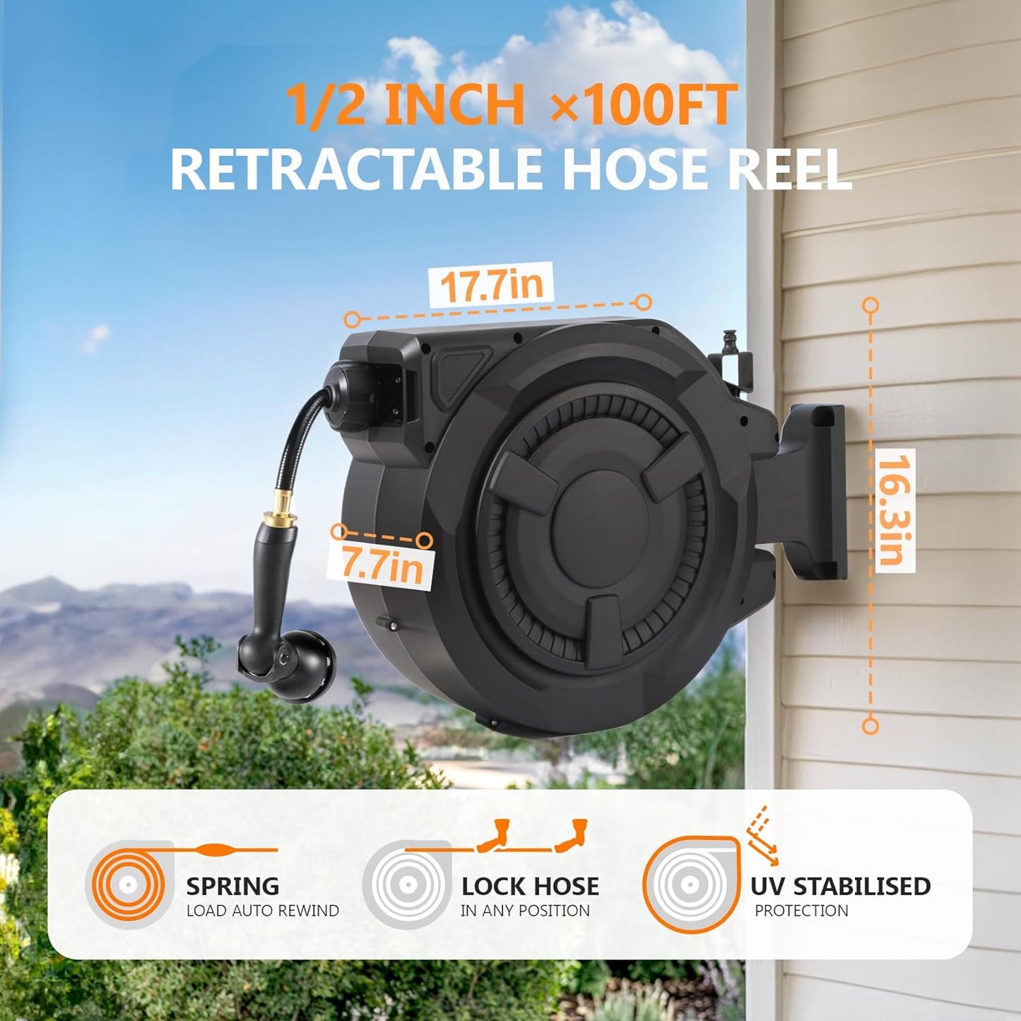 wikiwiki Retractable Garden Hose Reel 1/2 in x 100 ft, Heavy Duty Wall