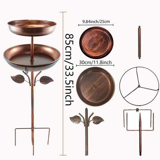 Decorative 2-Tier Metal Birdbath Feeder, Copper Bronze Finish with Lea