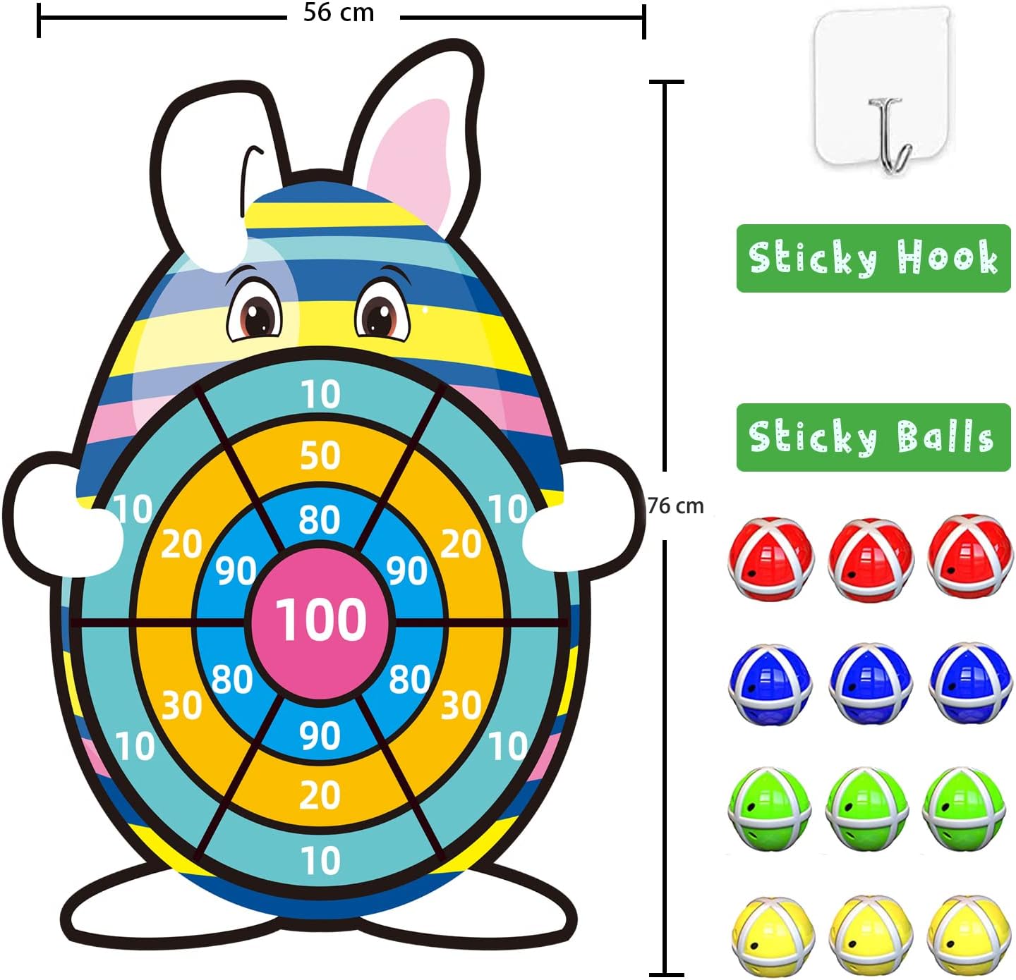 Easter Basket Stuffers, 30” Large Bunny Dartboard Game with 12 Sticky 
