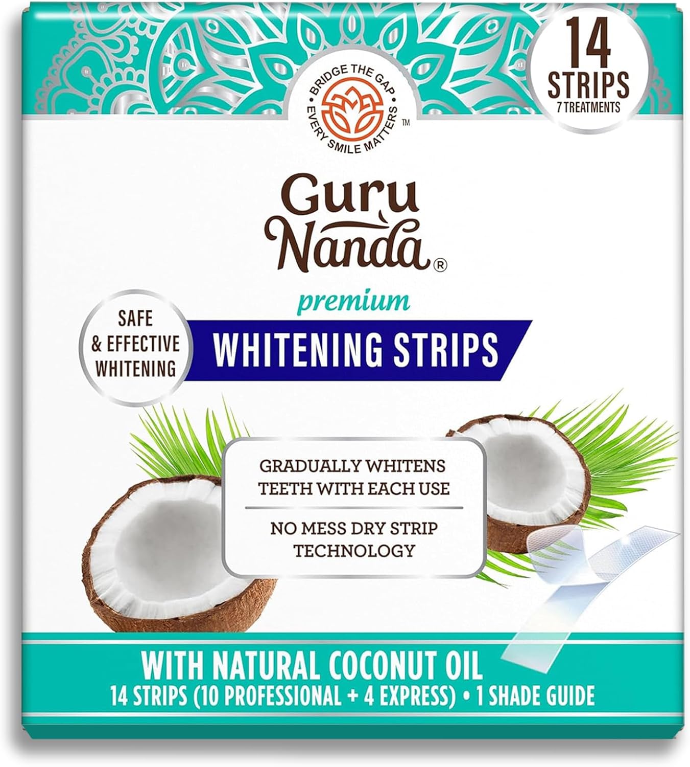 GuruNanda Teeth Whitening Strips - 7-Day Treatment with Non-Slip, Dry 