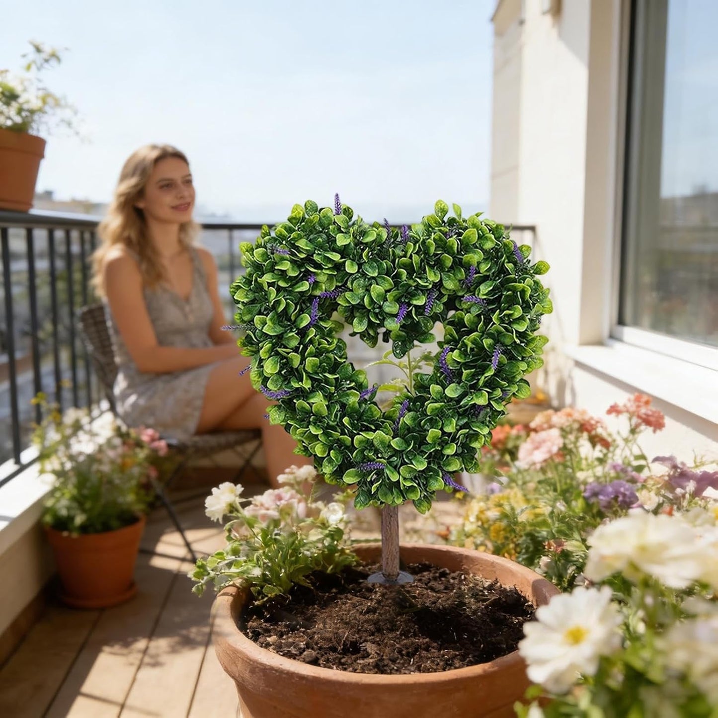 Outdoor Topiary, 25.5in Valentines Day Decorations, Heart Shaped Topiary for Planter, Pot, Potted, Courtyard, Porch, Wedding, Farmhouse, Backyard, Garden