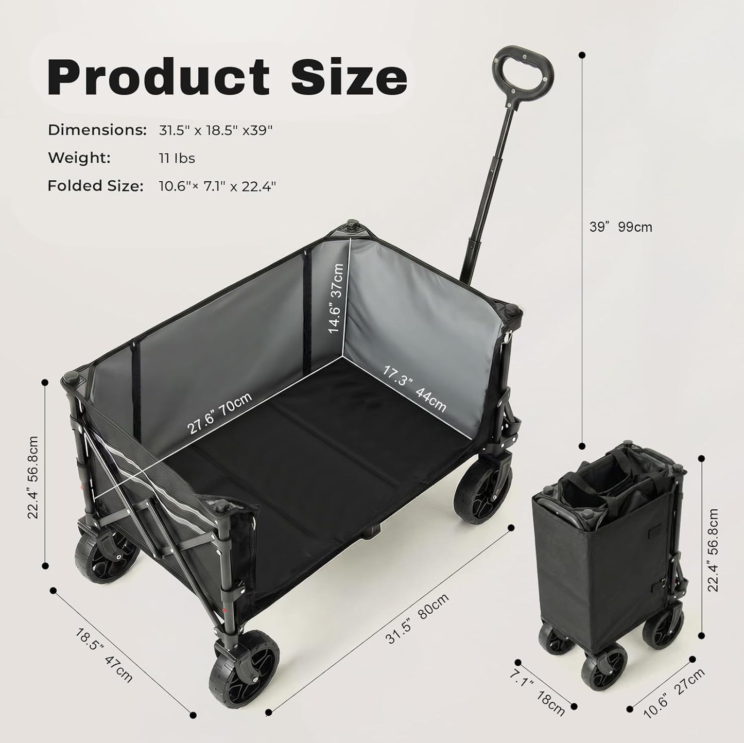 Overmont 3 in 1 Collapsible Wagon Cart - Ultra-Compact & Lightweight F