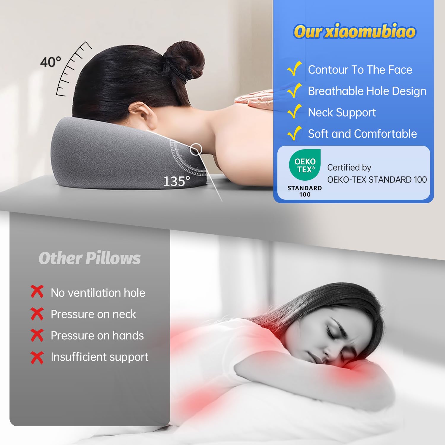 Face Down Pillows for Massage Table, Massage Headrest for Bed, Face Pi