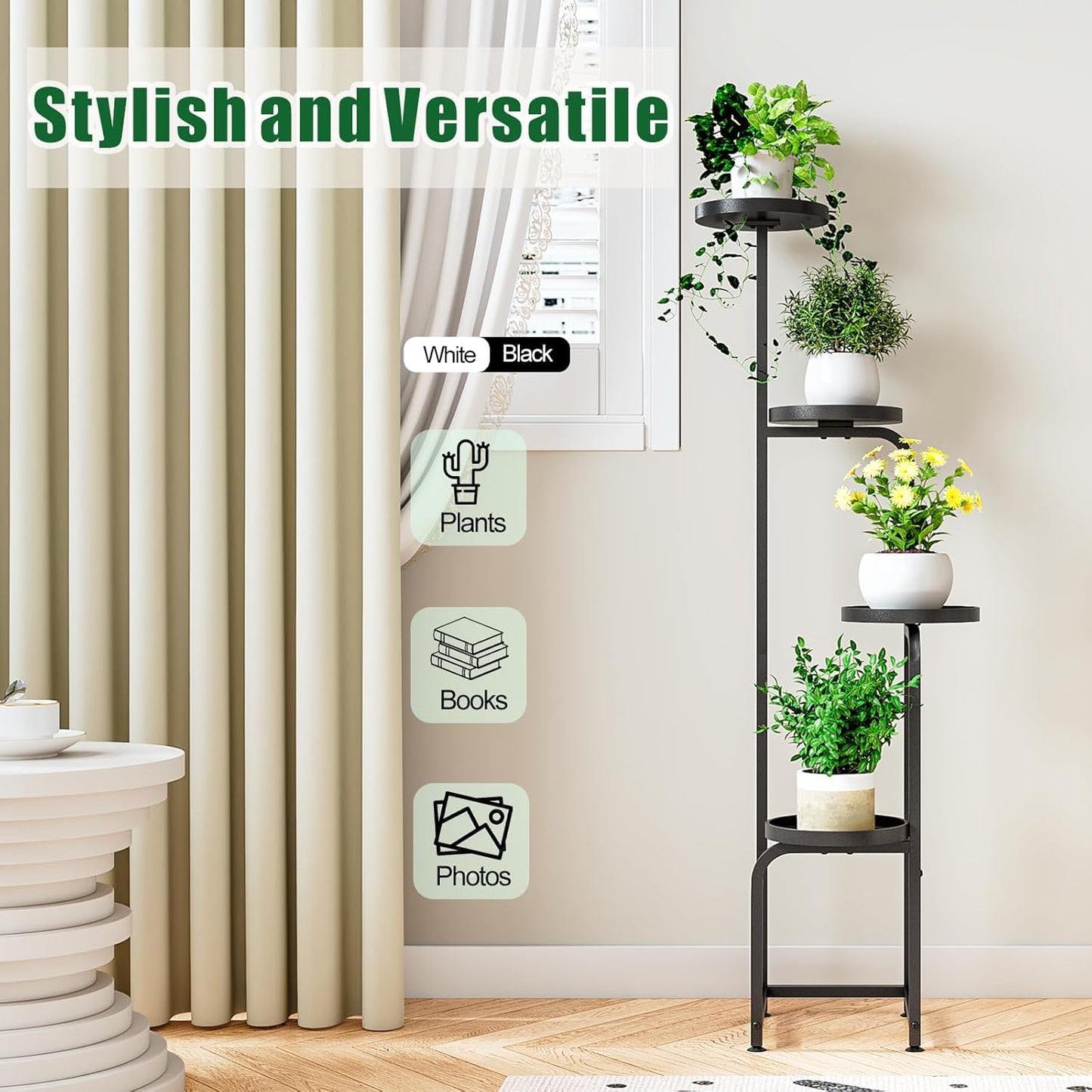 Plant Stand Indoor Outdoor 4 Tier Metal Plant Shelf for Multiple Plant