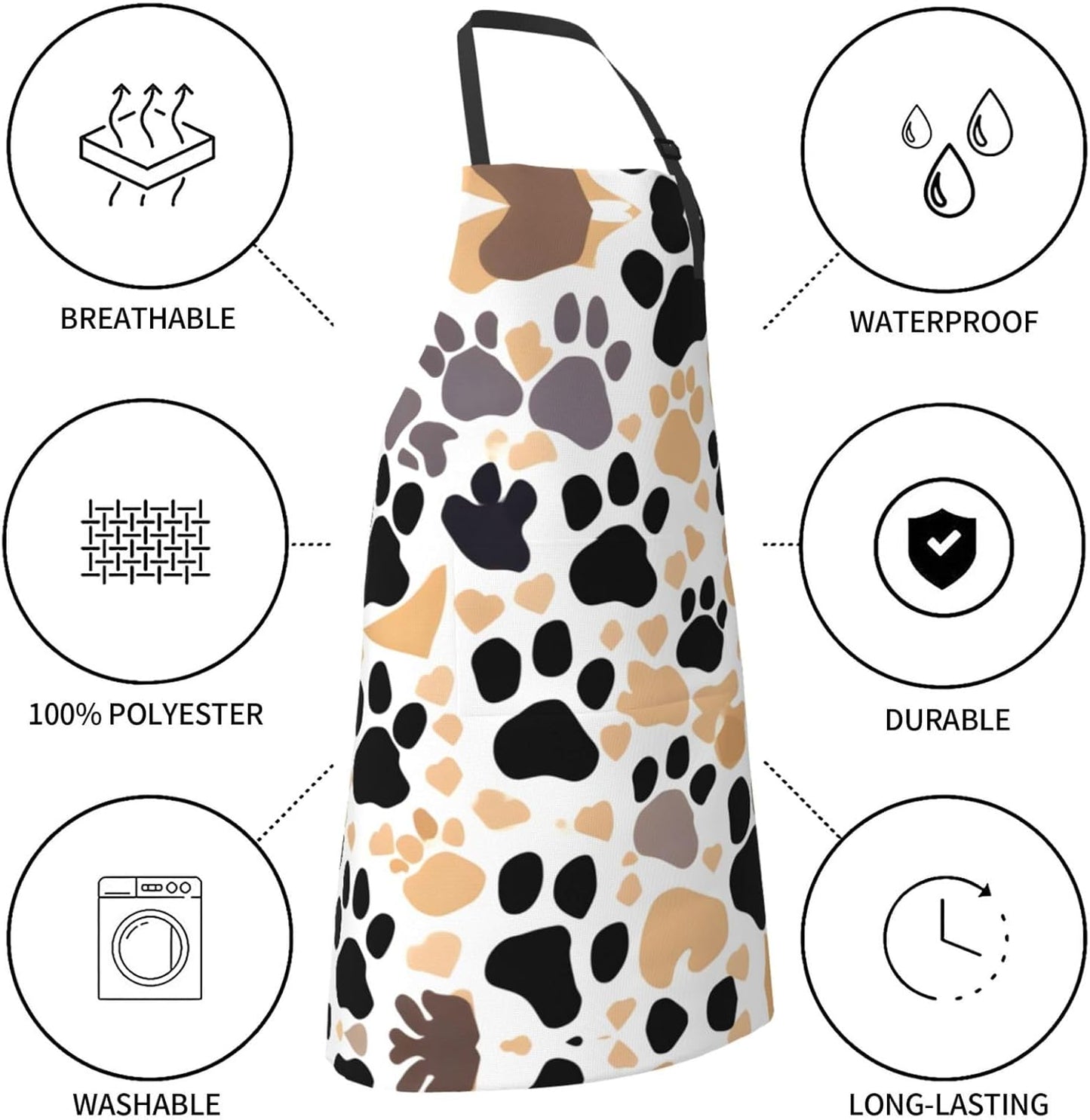 Cute Dog Paw Prints Print Laundry apron 28x33 In Waterproof Kitchen Apron with Pockets for Cooking Baking