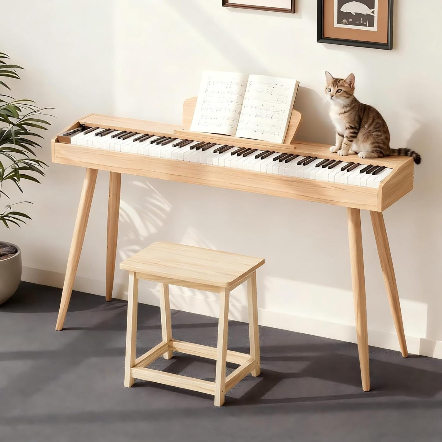 Wooden End Table Side Table Tall Seat Stool Dining Piano Stool wooden Plant Stand indoor bedside table Nightstand Plant Table Flower Pot Stand for Living Room Bathroom Bedroom Kitchen (Natural)