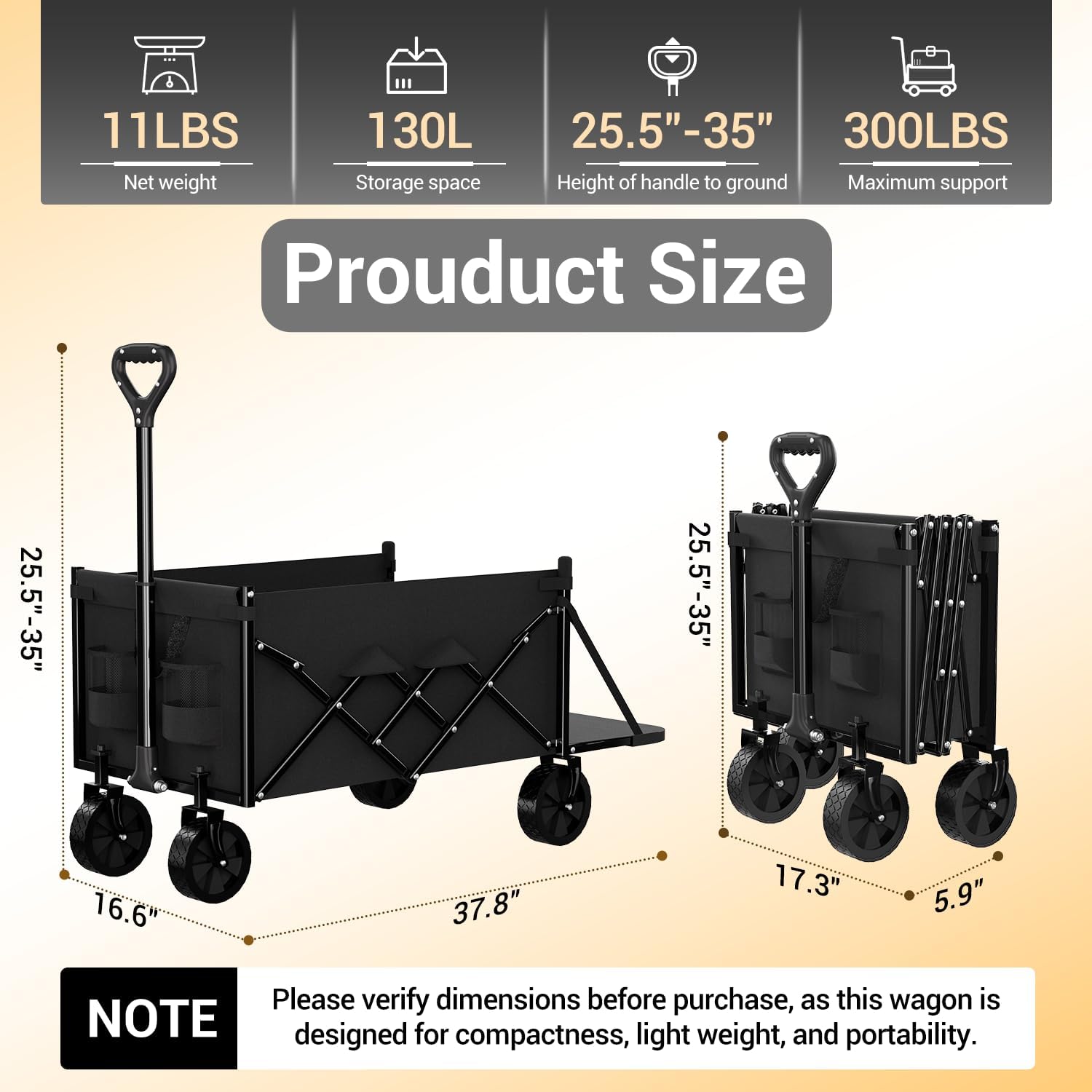 Lightweight Folding Wagon with Extended Tailgate, Large Capacity Colla