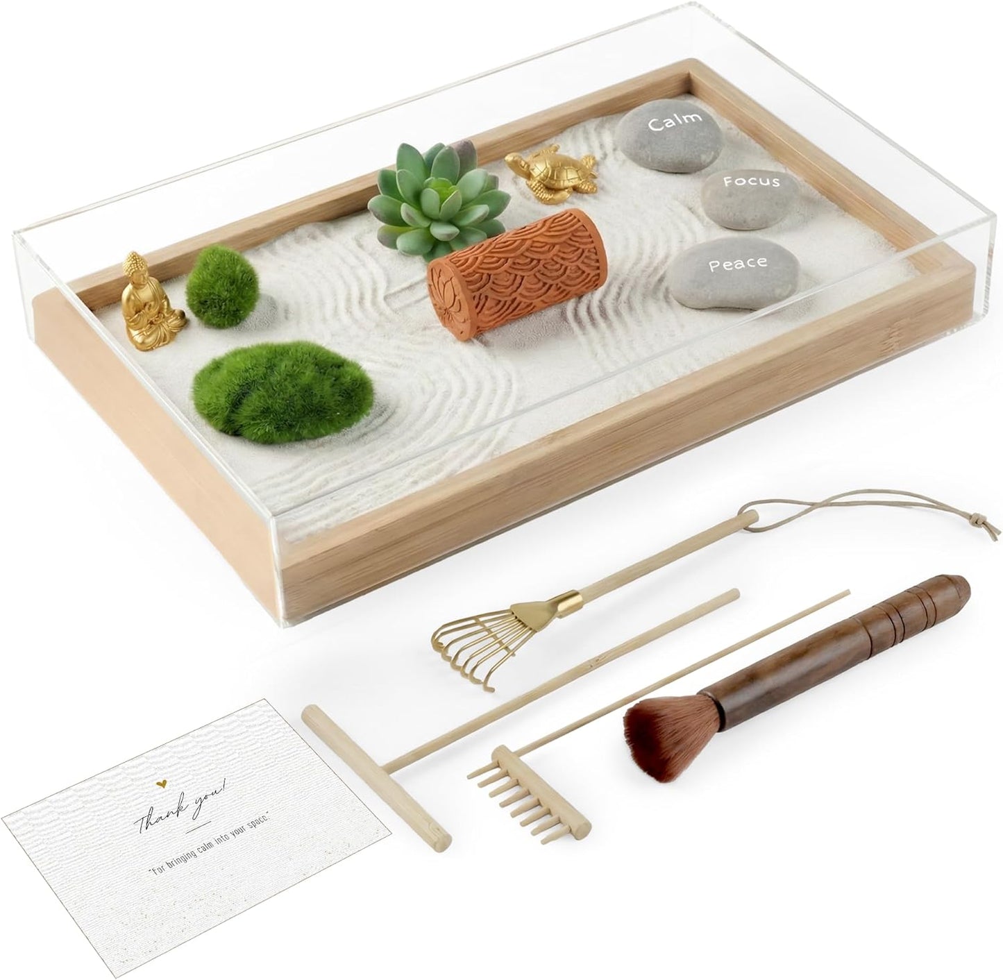Zen Garden Kit 13" x 8.2" x 2" – Large Zen Sand Garden for Desk with Bamboo Tray, Includes 15 Accessories & 6 Tools, Japanese Sand Tray Decor for Home, Office, Meditation and Relaxation