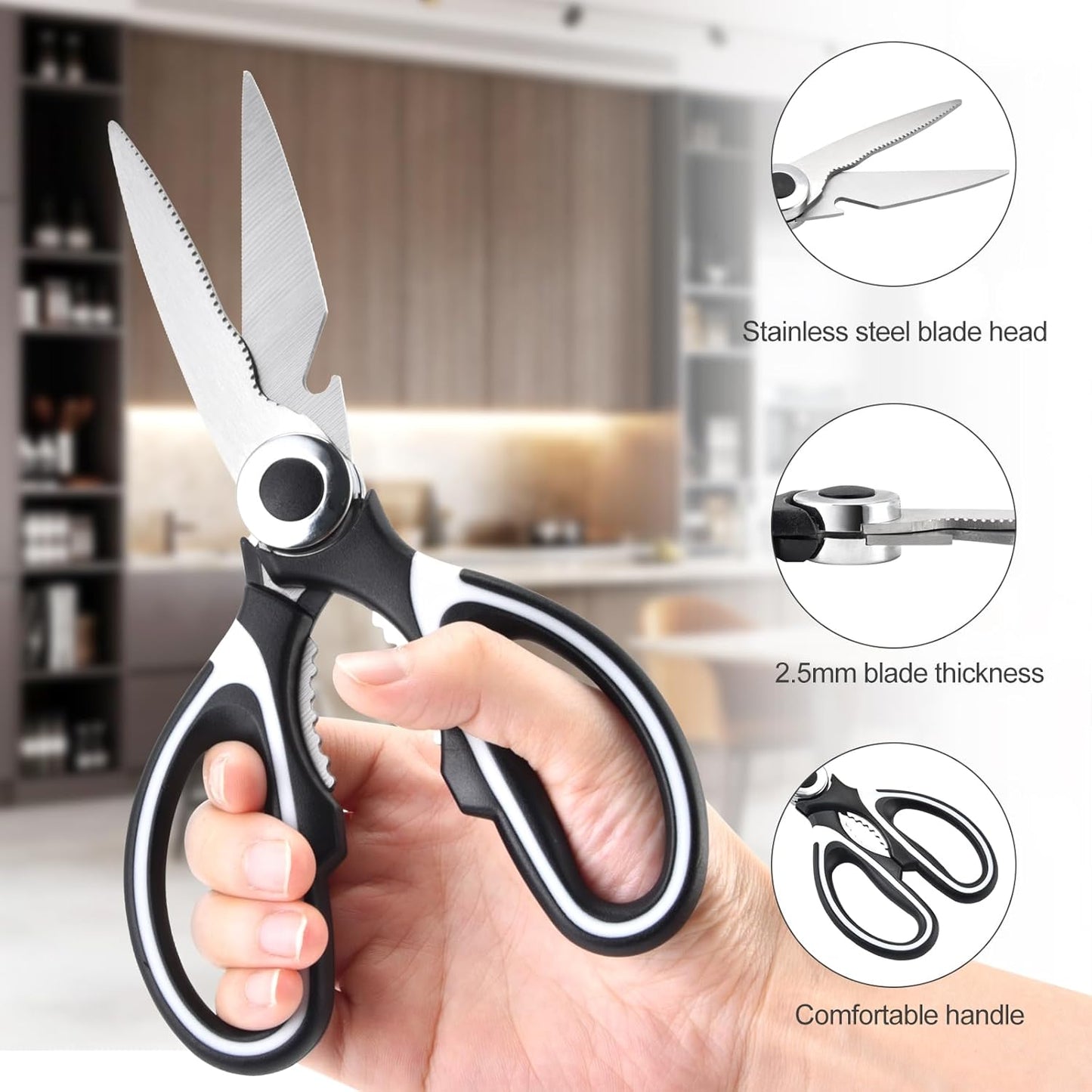 Food Grade Kitchen Scissors All Purpose 3 Pack - Heavy Duty Stainless 