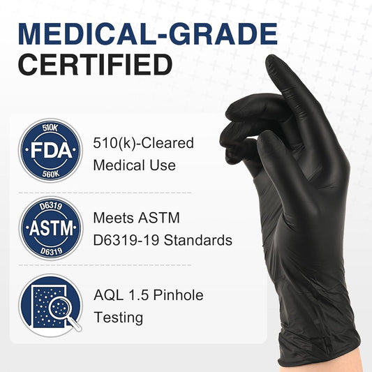 Schneider Black Nitrile Gloves, Powder Free, Disposable Gloves Latex Free for Medical Exam, Food Prep & Cleaning