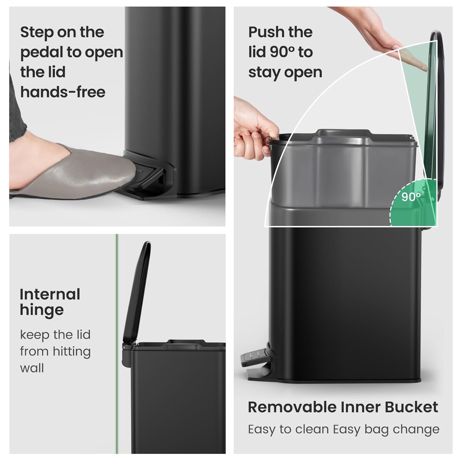 Cesun Small Bathroom Trash Can with Lid Soft Close, Step Pedal, 6 Lite