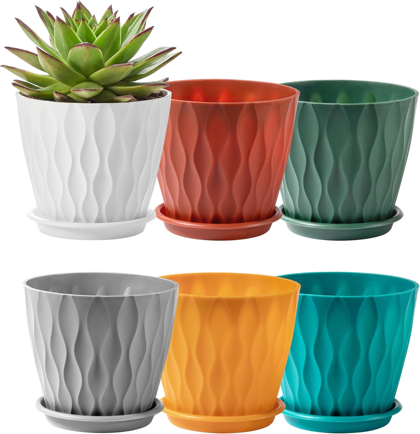 FaithLand 6-Pack 6-Inch Plastic Plant Pots with Saucers | Thickened PP